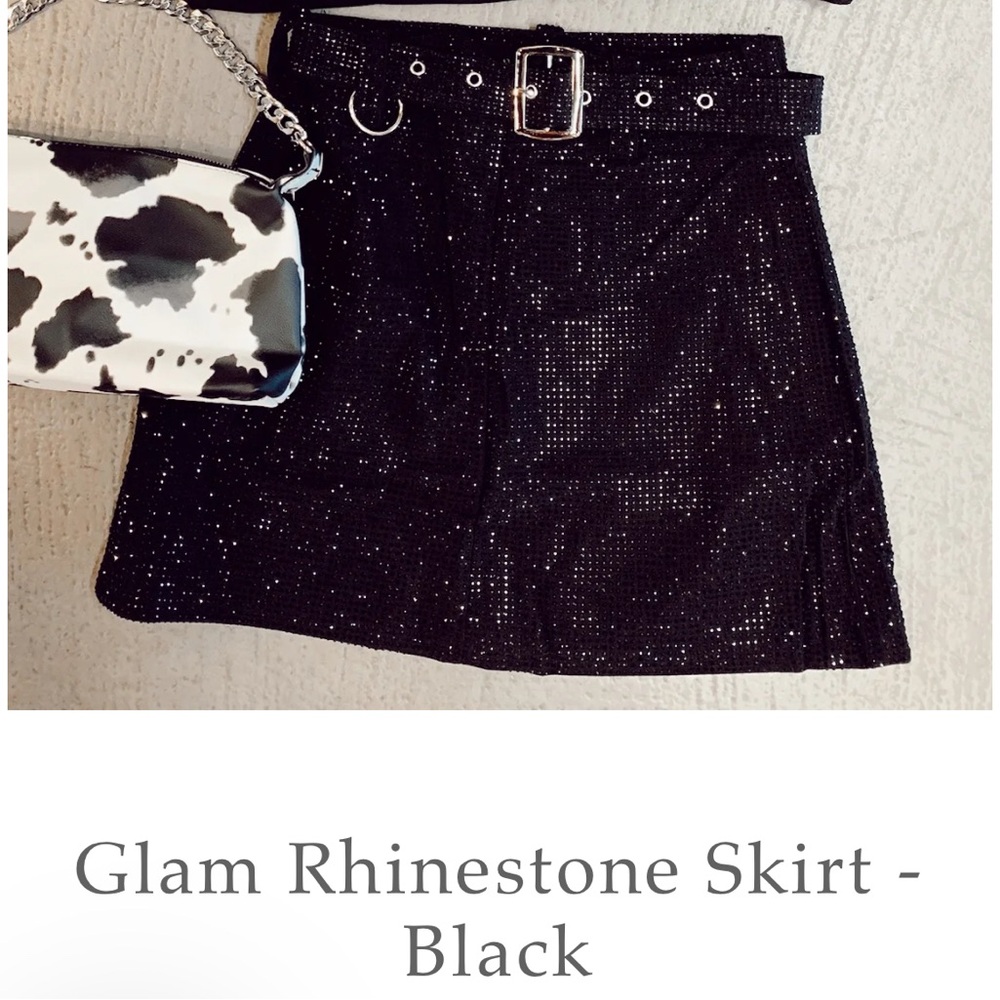 Trendy and Tipsy: Black Rhinestone A-Line Mini Skirt